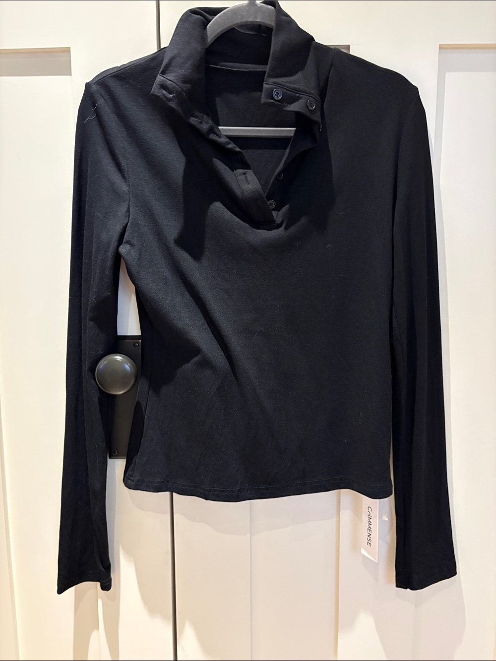 Commense Black Long-Sleeve Button Collar Top